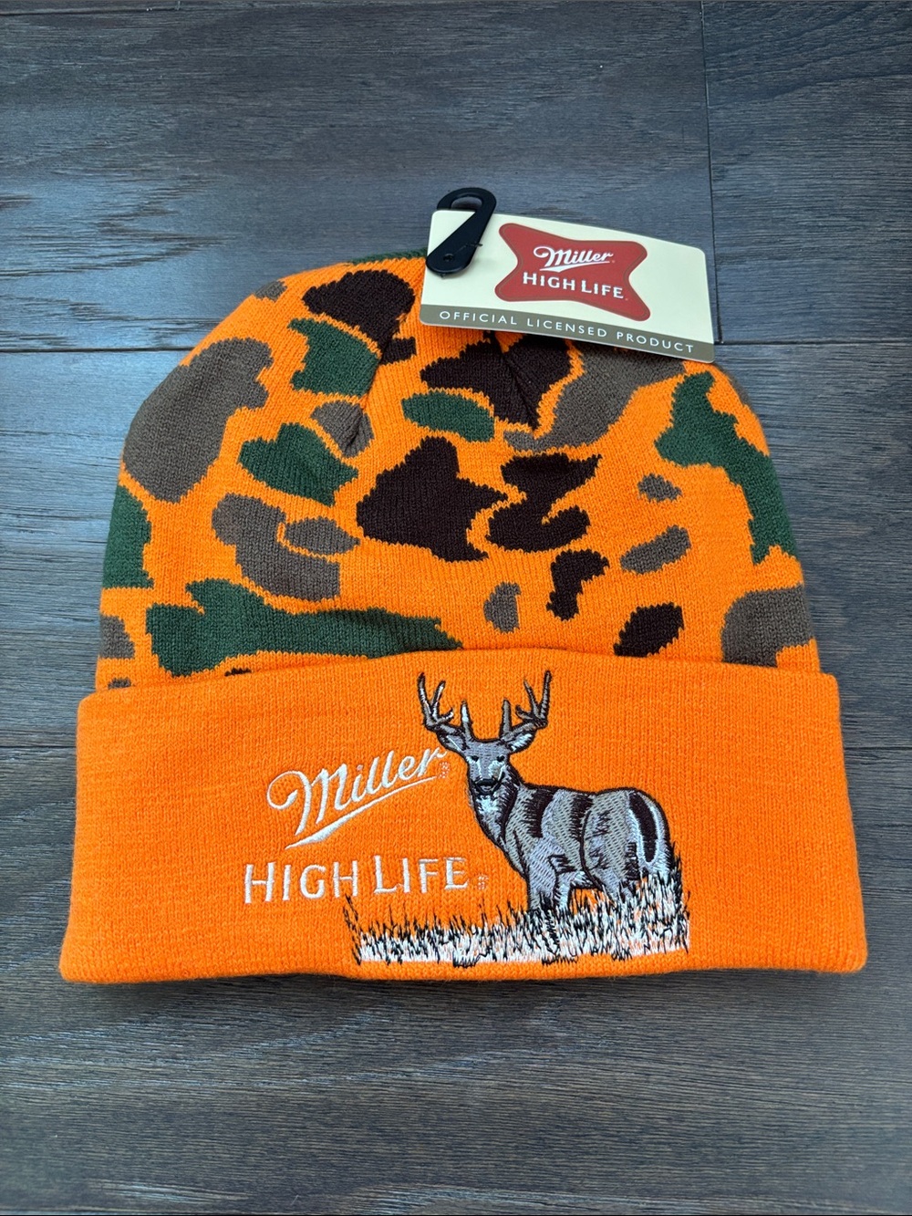 Miller High Life Embroidered Knit cuffed camo beanie,